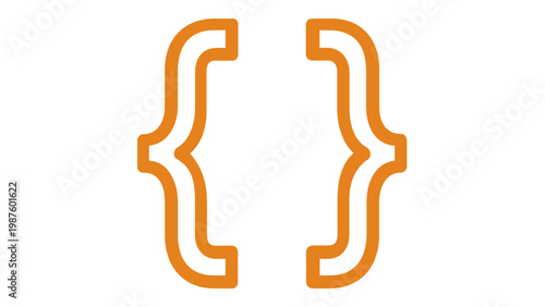 Orange curly braces vector icon illustration for programming, coding, and mathematical notation. Minimalist flat line art symbol for web development, software engineering, and data science.
