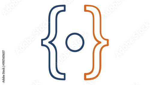 Vector icon illustration of curly braces with a circle in the center, representing mathematical symbols or programming code syntax, flat minimalist design for web and app development projects.