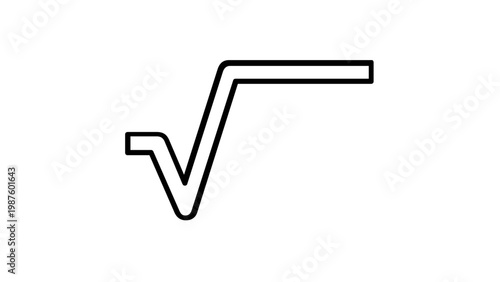 Minimalist Square Root Symbol Vector Icon Illustration, Black Outline Radical Sign for Mathematics, Algebra, and Science Education, Scalable Flat Design Isolated on White Background
