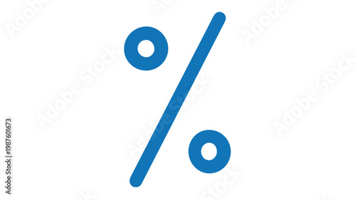 Blue percent sign vector icon illustration, minimalist flat design mathematical symbol for discount, sale, finance, and statistics, scalable graphic isolated on white background