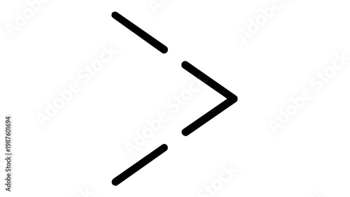 Minimalist greater than mathematical symbol vector icon with dashed black lines. Scalable flat illustration of a right-pointing chevron sign for user interface, web design, and education.