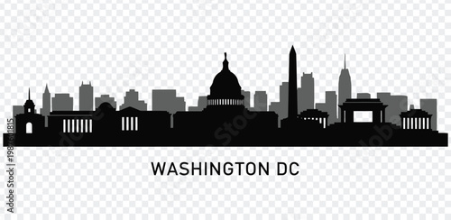 Vector silhouette of washington dc city skyline with iconic buildings and monuments
