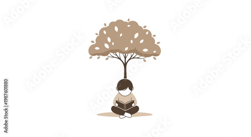 Child Sitting Under Tree Alone.