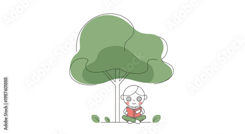 Cartoon monkey sitting under tree.