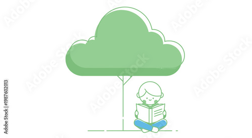Person Sitting Under Cloud Reading Book.