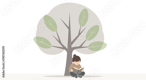 Child Sitting Under a Tree Alone.