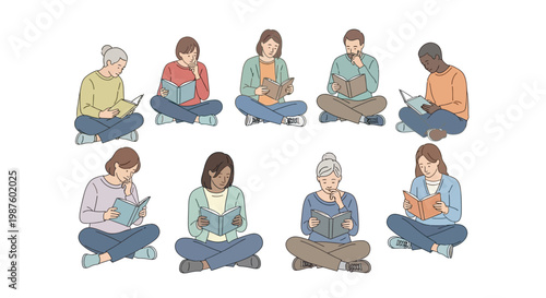 People sitting in a circle reading.