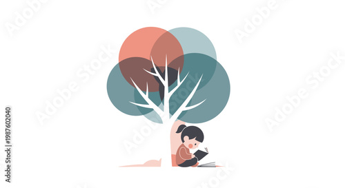 Child Sitting Under a Tree Reading.