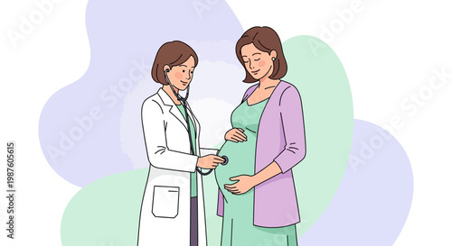Pregnant woman at doctor's appointment, receiving prenatal care and check-up