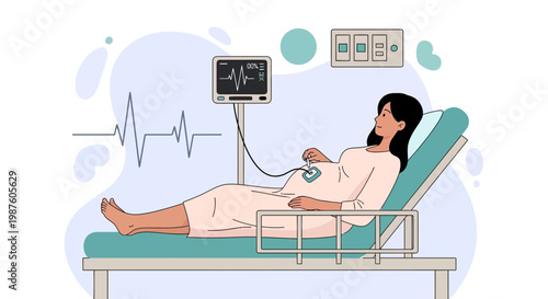 Pregnant Woman in Hospital Bed with Fetal Monitor, Medical Care