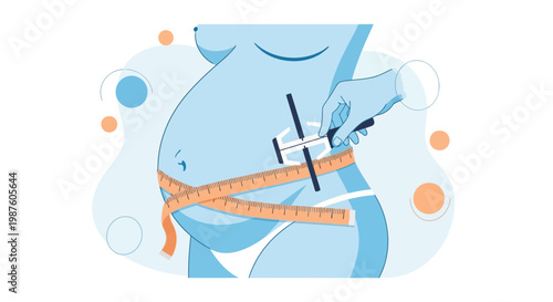 Pregnant Woman Measuring Waist Circumference with Tape Measure and Calipers