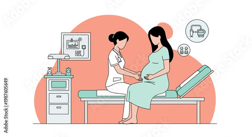 Pregnant Woman Medical Checkup: Doctor Examines Belly, Healthcare, Pregnancy Care