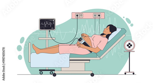 Pregnant Woman Undergoing Fetal Monitoring in Hospital Bed with Medical Equipment