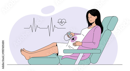Pregnant Woman Undergoing Fetal Heart Monitoring in Clinic, Healthy Pregnancy Concept