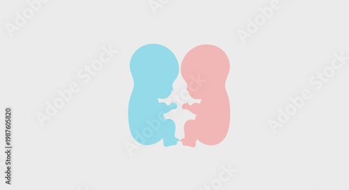 Two Newborn Babies, Pink and Blue, Holding Hands, Symbolizing Twins