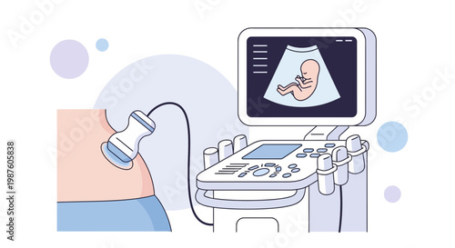 Ultrasound machine displaying fetus image on screen, medical technology for pregnancy checkup