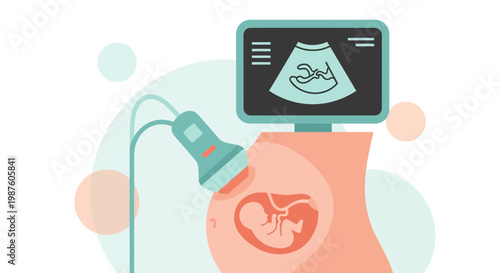 Ultrasound scan showing pregnant belly and fetus, medical technology for pregnancy checkup