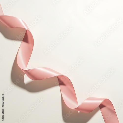 Curled pink ribbon on a white background with decoration celebration surprise abstract handmade isolated minimalist background graceful delicate