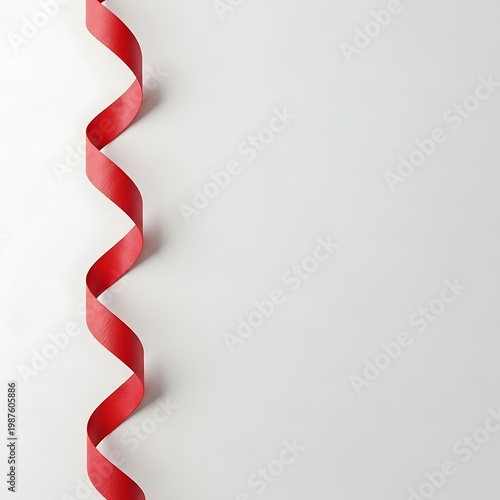 Curling red ribbon on a white background with decoration celebration surprise abstract handmade isolated minimalist background graceful delicate