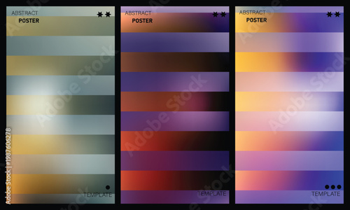 Abstract poster templates with colorful gradient stripes and black borders  customizable design elements for graphic resources and creative projects
