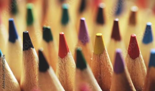 Back to school. close up of colored pencils. School concept. Pencils. Education. Background. Photo. 