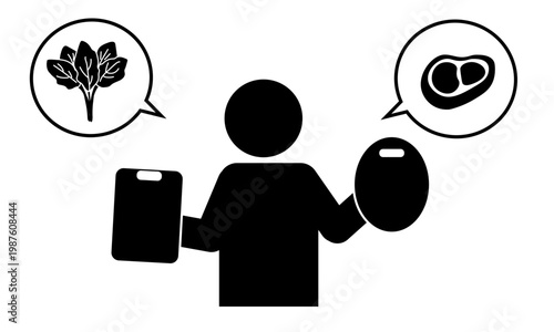 まな板の使い分け（肉用・野菜用）モノクロピクトグラム　衛生・食中毒予防