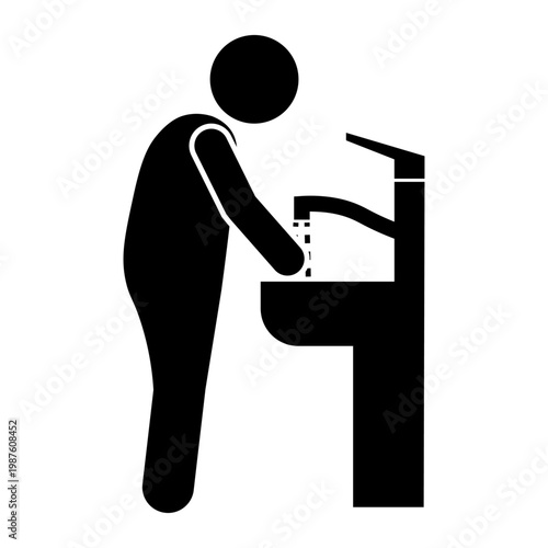 手を洗う人のモノクロピクトグラム　衛生・感染症予防