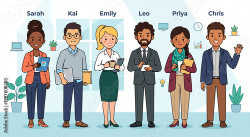 Diverse business team character illustration detail
