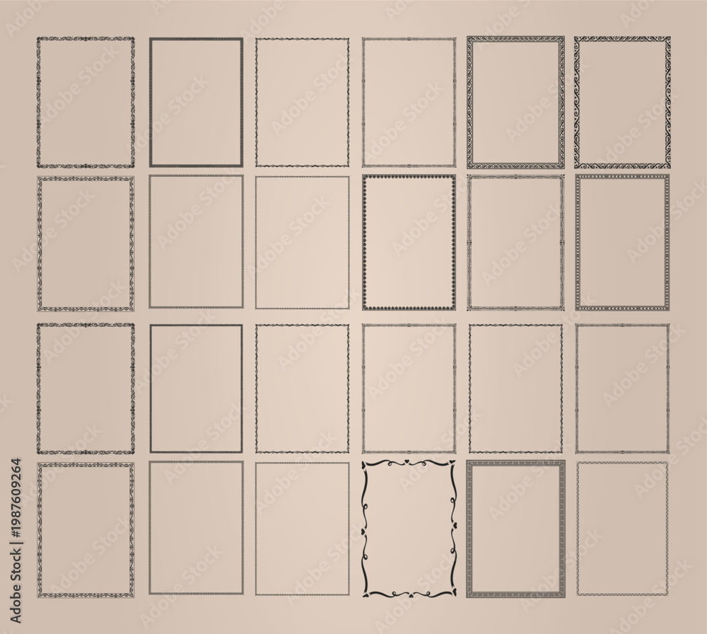 Fototapeta premium Mega collection of twenty four unique vintage border frames for portrait layout and design.