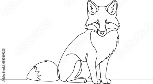 Minimalist line drawing of a fox sitting calmly with a slight smile Vector, illustration