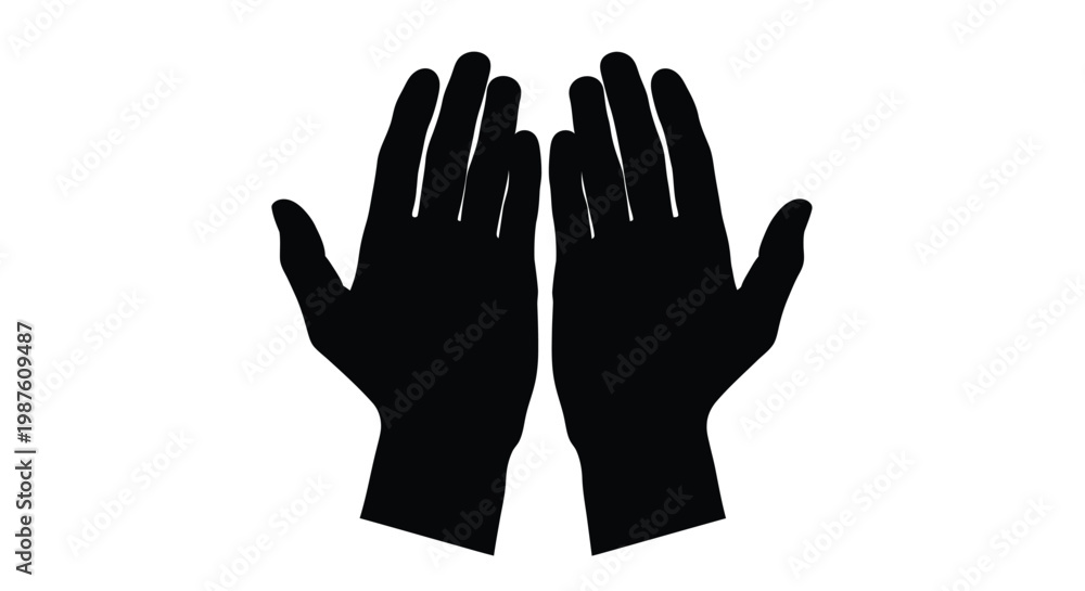 Obraz premium Two open hands facing forward a striking black form silhouette
