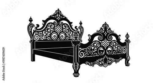 Ornate vintage bed frame in a striking black silhouette