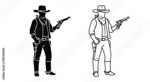 Two cowboys drawing guns in a classic western standoff silhouette