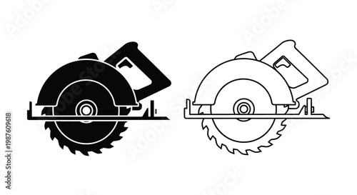 Canvastavla Two circular saws one solid and one outlined in a graphic silhouette