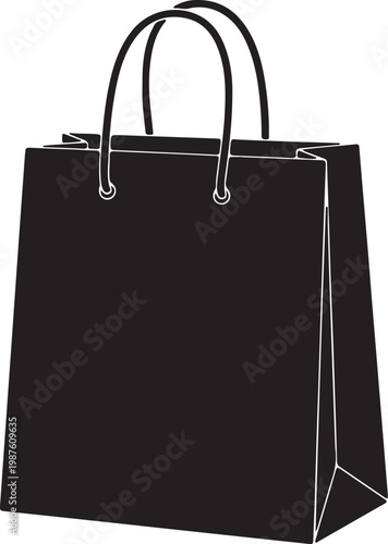 Black shopping bag with handles against a white background Vector, illustration