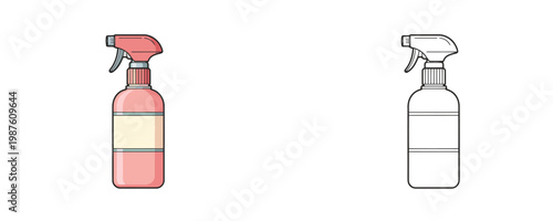 Setting spray bottle in flat cartoon and black line style pink and cream colors represents cosmetic product for makeup fixing and long wear isolated on white background