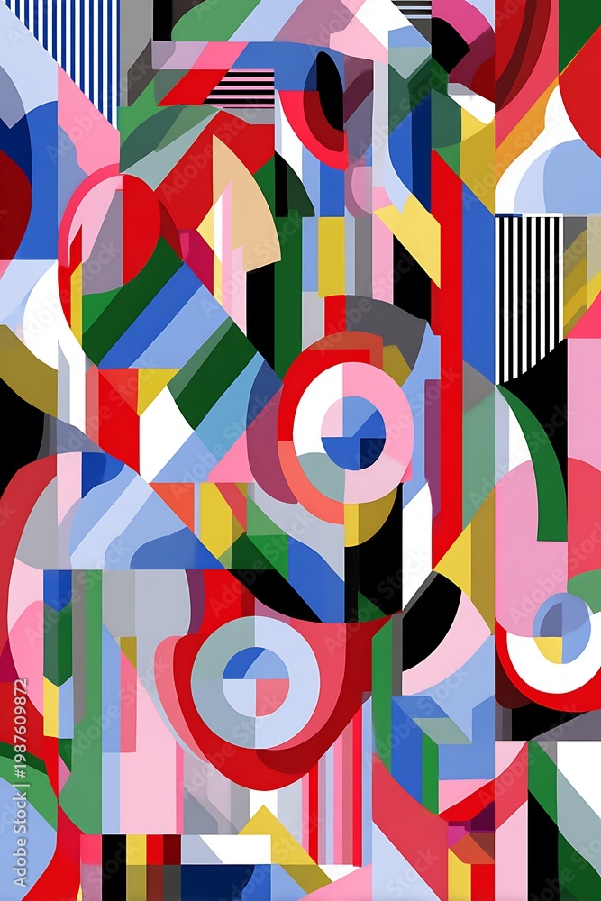 Obraz premium Abstract geometric with overlapping circles in red, green, blue, and yellow on white background