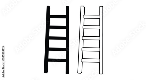 Two ladders one solid and one outlined in a simple illustration silhouette