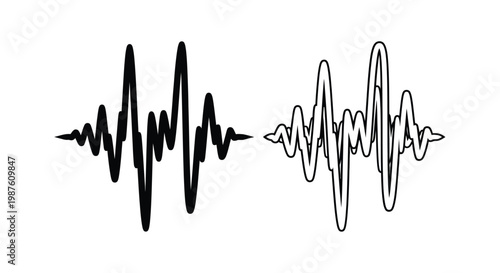 Two abstract waveform designs resembling heartbeats black silhouette