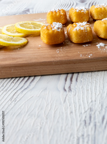 Close-up of French Lemon Madeleine Cakes on Plate