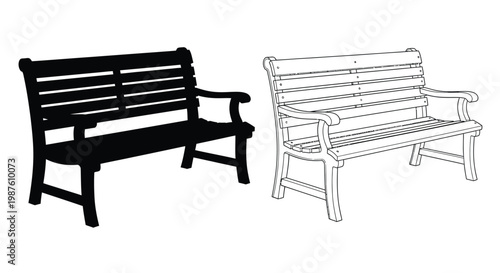Obraz na płótnie Two park benches one a solid black form depicted as a silhouette