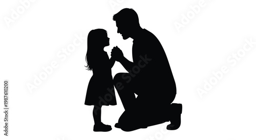 A father kneels to meet his daughter s gaze a loving silhouette