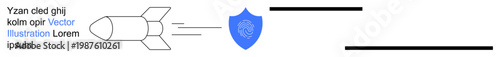 Cybersecurity, defense, anti-malware, protection systems, threat prevention, online safety. A missile blocked by a shield. Cybersecurity and defense concept