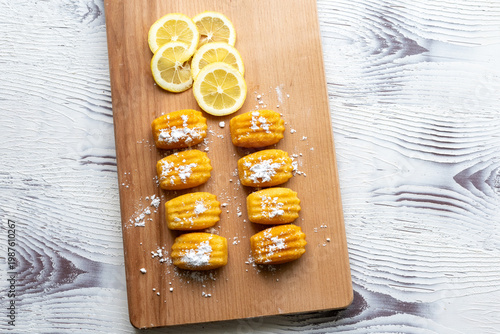 Close-up of French Lemon Madeleine Cakes on Plate