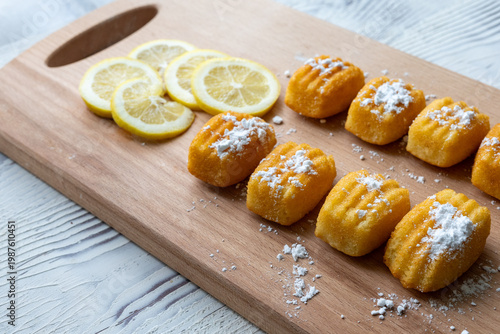 Close-up of French Lemon Madeleine Cakes on Plate