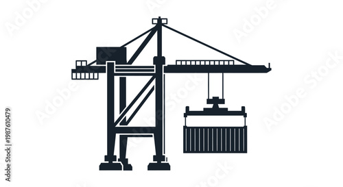 Industrial crane lifting heavy container.