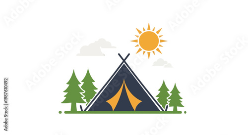 Camping Tent in the Woods Illustration.