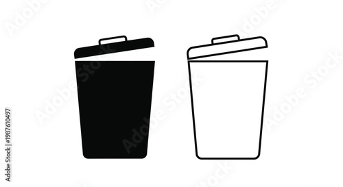 Two trash cans one filled and one empty in contrasting styles silhouette