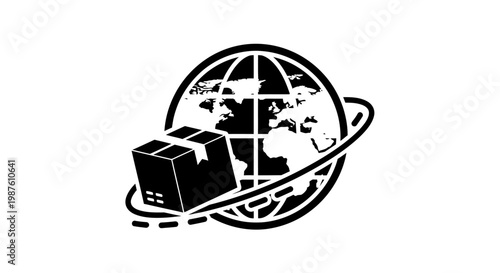 Black and white globe with package.