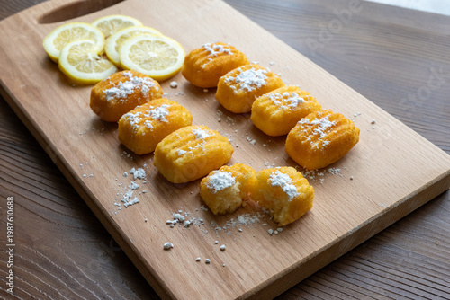 Close-up of French Lemon Madeleine Cakes on Plate